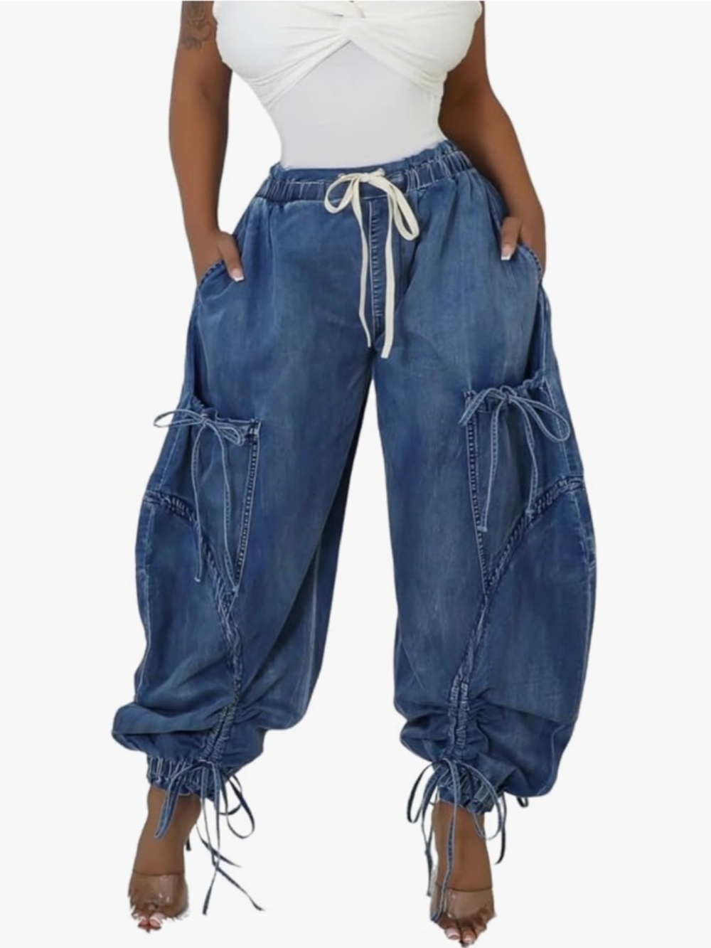 Unybwonn Blue Barrel Cargo Jogger Jeans